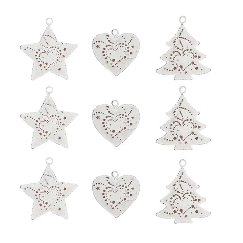 Metal Star Tree Heart Wall Decor White Iron Set of 9
